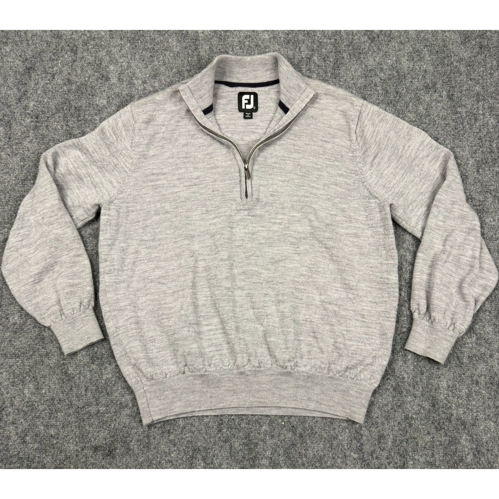 FootJoy Mens Large 100% Wool Quarter Zip Golf Sweater Heather Grey IBIS Logo